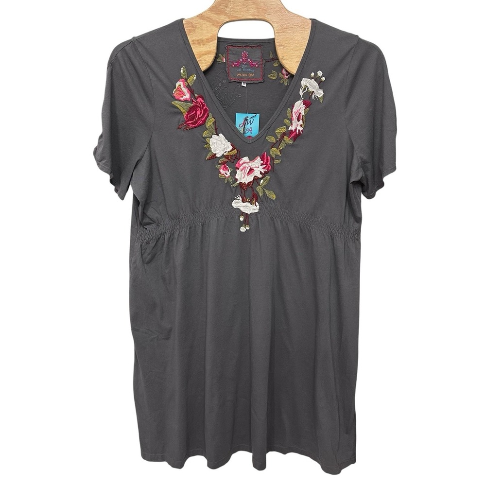 Johnny Was Embroidered Grey Cottage Dress Size 3X Boho Chic Floral 100% Cotton